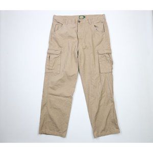 Vintage Cabelas Mens 40x32 Faded Relaxed Fit Wide Leg Cargo Pants Beige Cotton